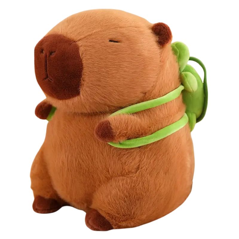 Capivara de Pelúcia com Capuz de Morango e Mochila de Tartaruga