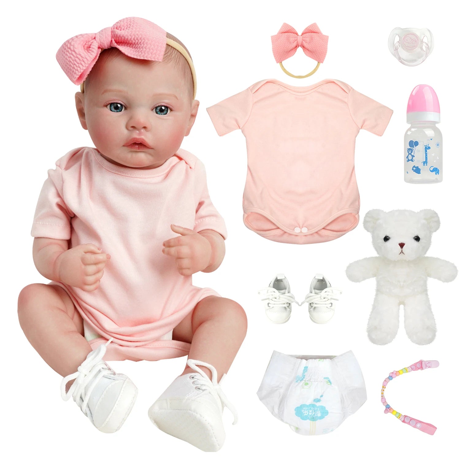 Boneca Reborn Bebê Helena | 48cm Silicone com Olhos Azuis - Boneca Real