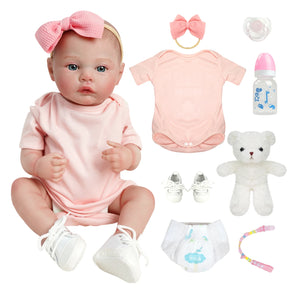 Boneca Reborn Bebê Helena | 48cm Silicone com Olhos Azuis - Boneca Real