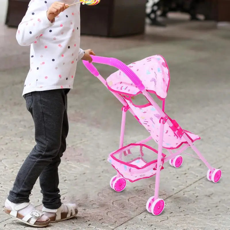 Carrinho de Bebê Reborn Realista Rosa com Cesto